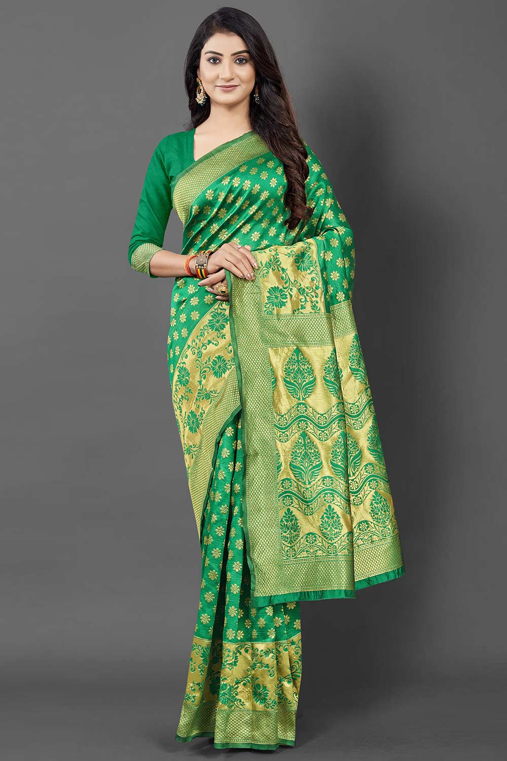 Silk Blend Green Woven Design Celebrity Saree