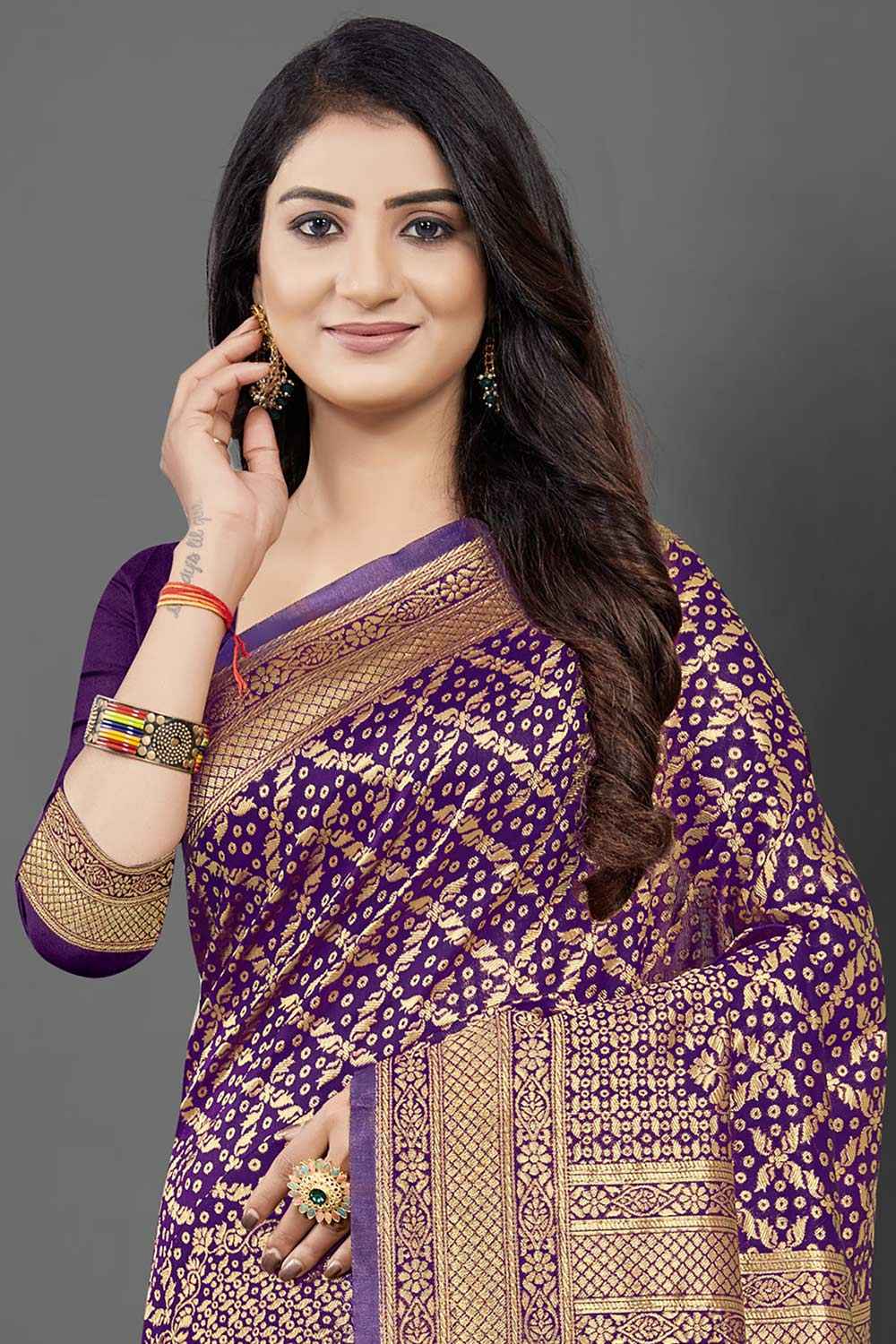 Silk Blend Purple Woven Design Celebrity Saree