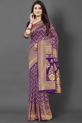 Silk Blend Purple Woven Design Celebrity Saree