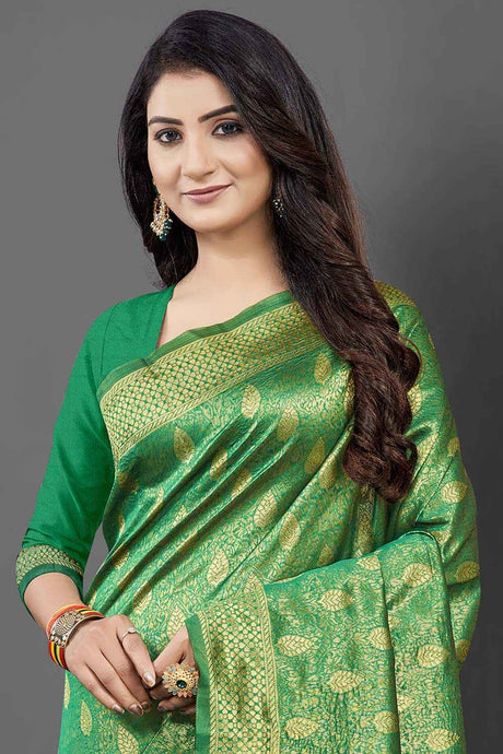 Silk Blend Green Woven Design Celebrity Saree