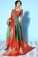 Silk Blend Green Woven Design Designer Saree