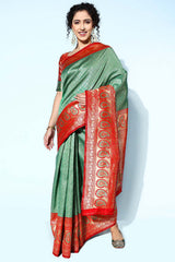 Silk Blend Green Woven Design Designer Saree