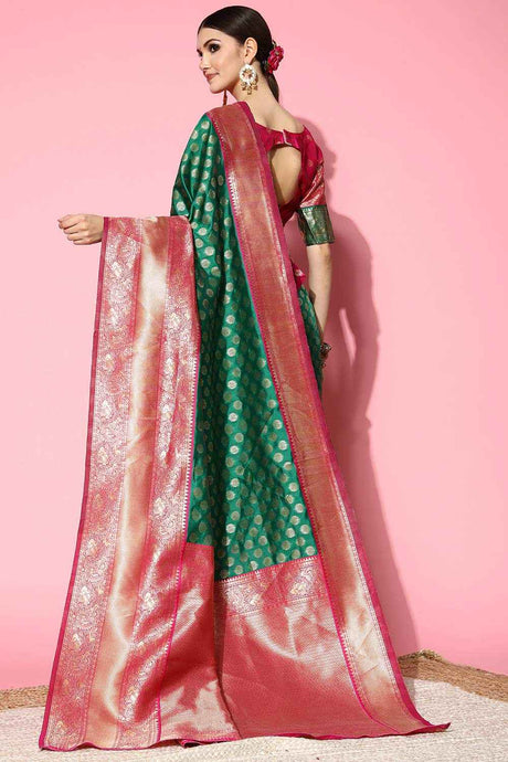 Silk Blend Green Woven Design Designer Saree