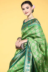 Silk Blend Green Woven Design Designer Saree