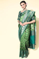 Silk Blend Green Woven Design Designer Saree