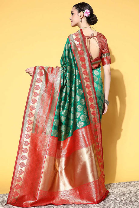 Silk Blend Green Woven Design Designer Saree