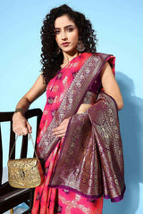 Silk Blend Pink Woven Design Designer Saree