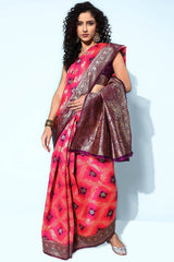 Silk Blend Pink Woven Design Designer Saree