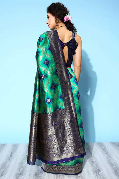 Silk Blend Green Woven Design Designer Saree