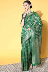 Silk Blend Green Woven Design Designer Saree With Blouse