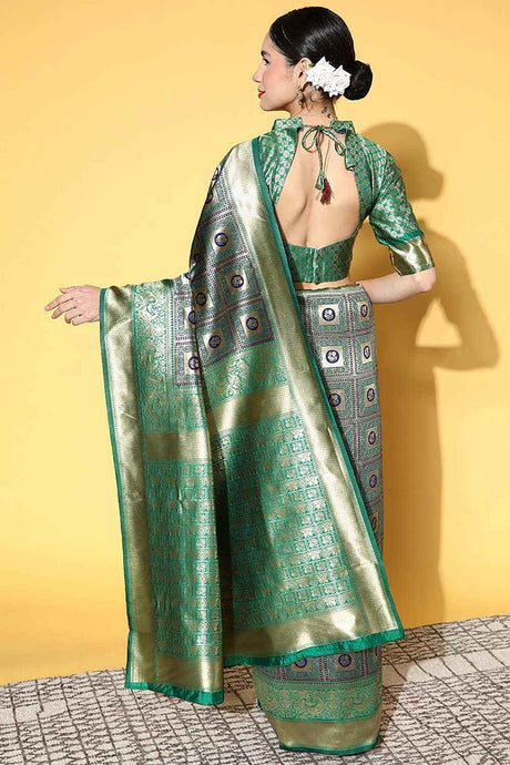 Silk Blend Green Woven Design Designer Saree