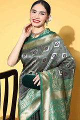 Silk Blend Green Woven Design Designer Saree