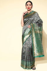 Silk Blend Green Woven Design Designer Saree