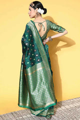 Silk Blend Green Woven Design Designer Saree With Blouse