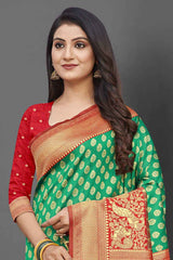 Silk Blend Green Woven Design Celebrity Saree