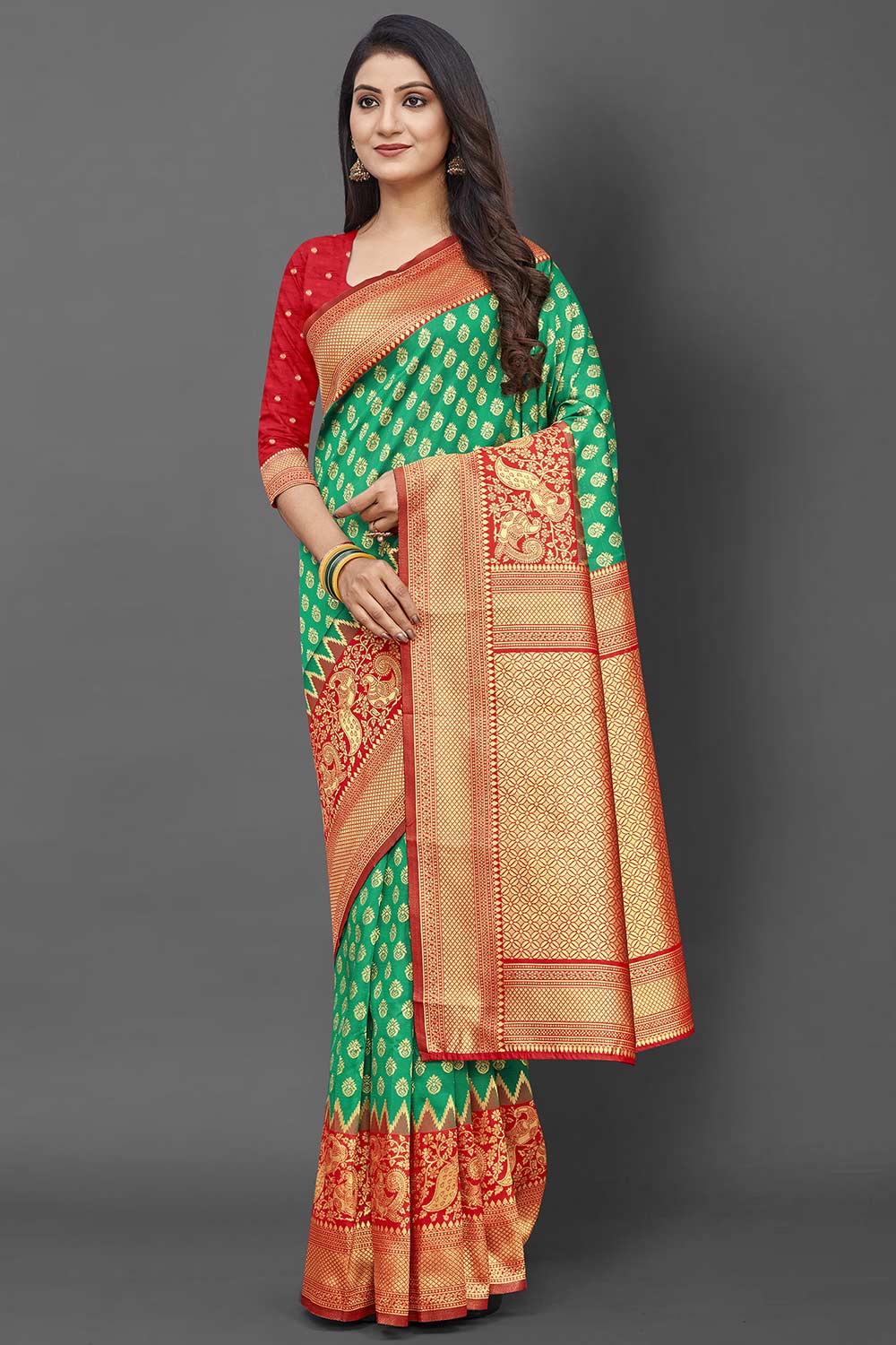 Silk Blend Green Woven Design Celebrity Saree