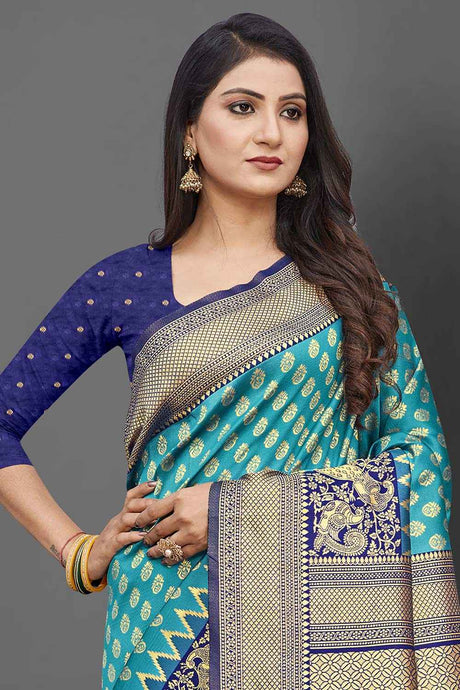 Silk Blend Blue Woven Design Celebrity Saree