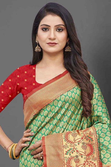 Silk Blend Green Woven Design Celebrity Saree