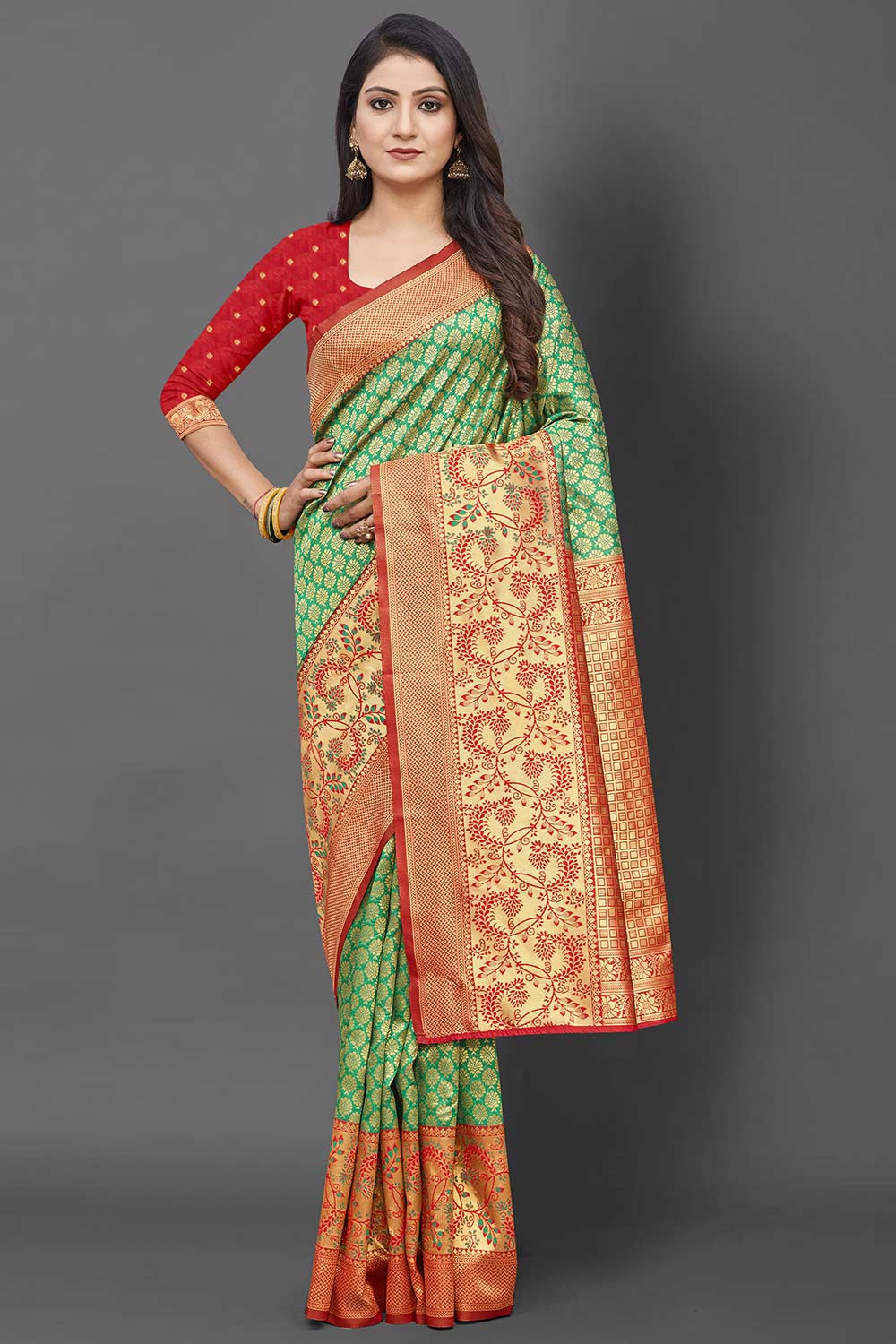 Silk Blend Green Woven Design Celebrity Saree