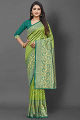 Silk Blend Green Woven Design Celebrity Saree