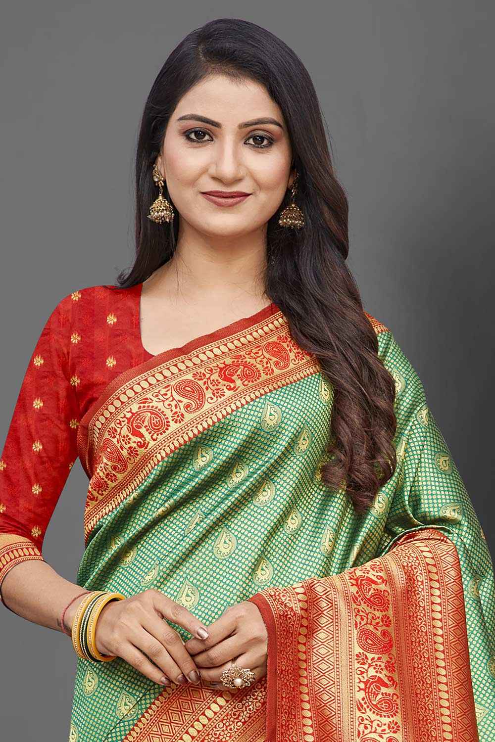 Silk Blend Green Woven Design Celebrity Saree