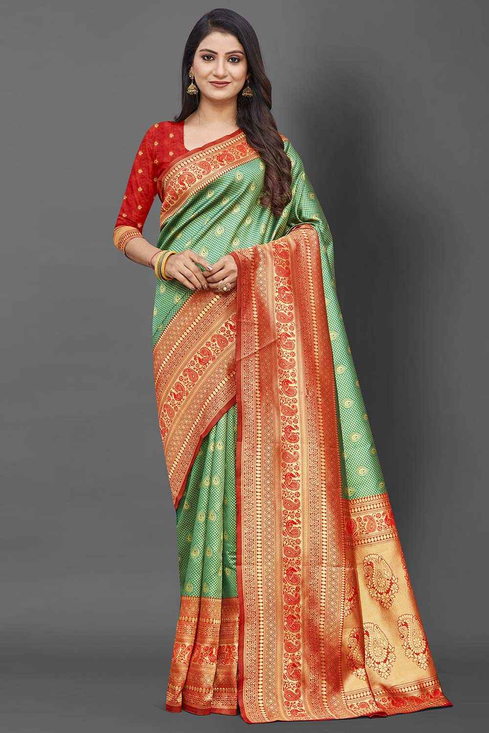 Silk Blend Green Woven Design Celebrity Saree