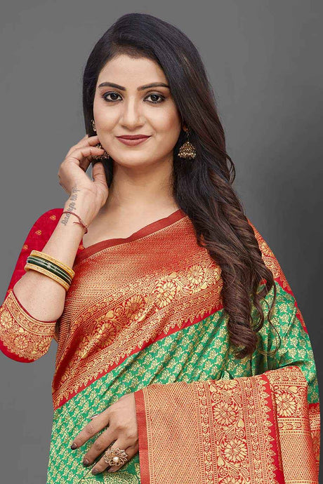 Silk Blend Green Woven Design Celebrity Saree