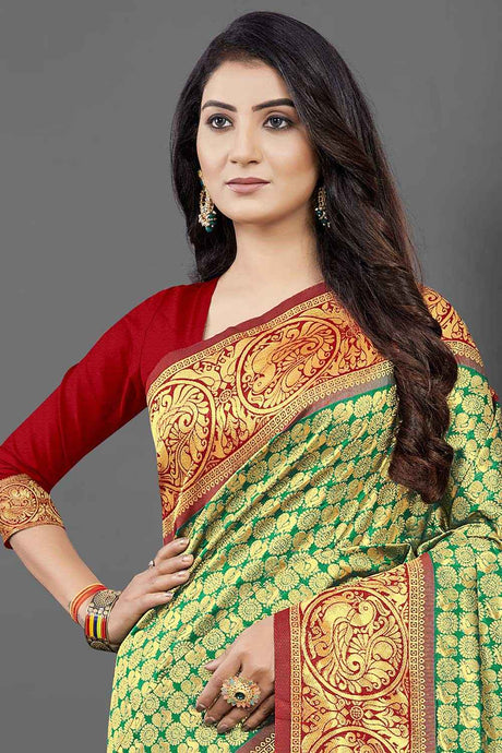 Silk Blend Green Woven Design Celebrity Saree