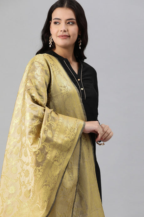 Buy Silk Blend Woven Design Dupatta in Gold