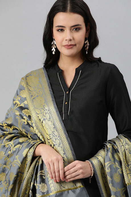 Buy Silk Blend Woven Design Dupatta in Grey