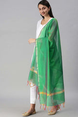 Buy Art Silk Zari Woven Dupatta in Green Online - Back