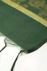 Buy Art Silk Zari Woven Dupatta in Dark Green Online - Front