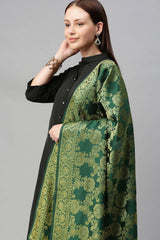 Buy Art Silk Zari Woven Dupatta in Dark Green Online