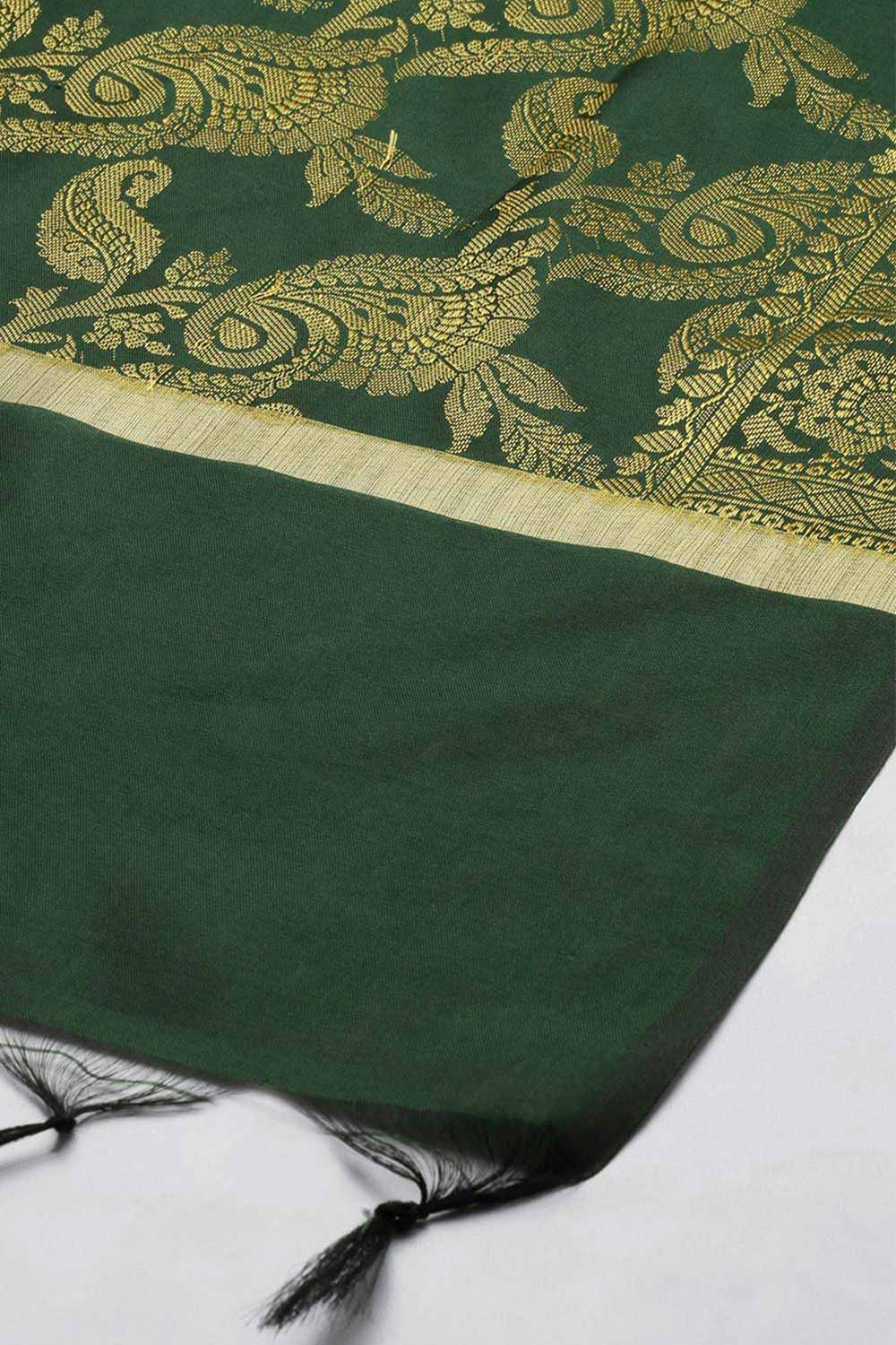 Buy Art Silk Zari Woven Dupatta in Green Online - Front