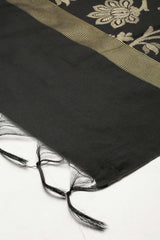 Buy Silk Blend Zari Woven Dupatta in Black Online - Back