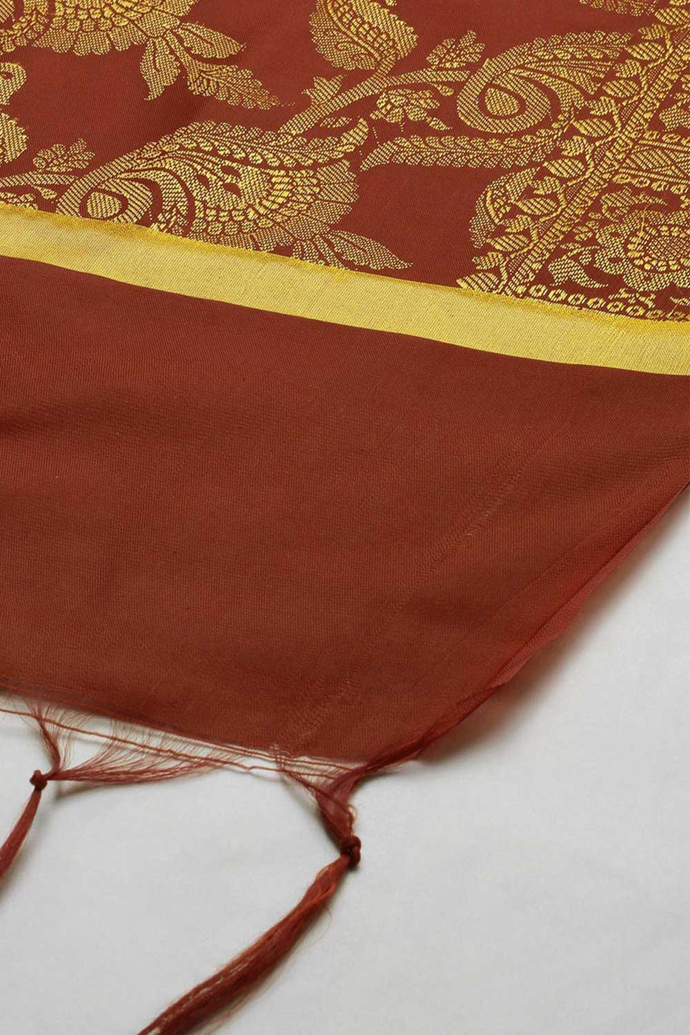 Buy Art Silk Zari Woven Dupatta in Maroon Online - Front