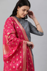 Buy Silk Blend Woven Design Dupatta in Pink