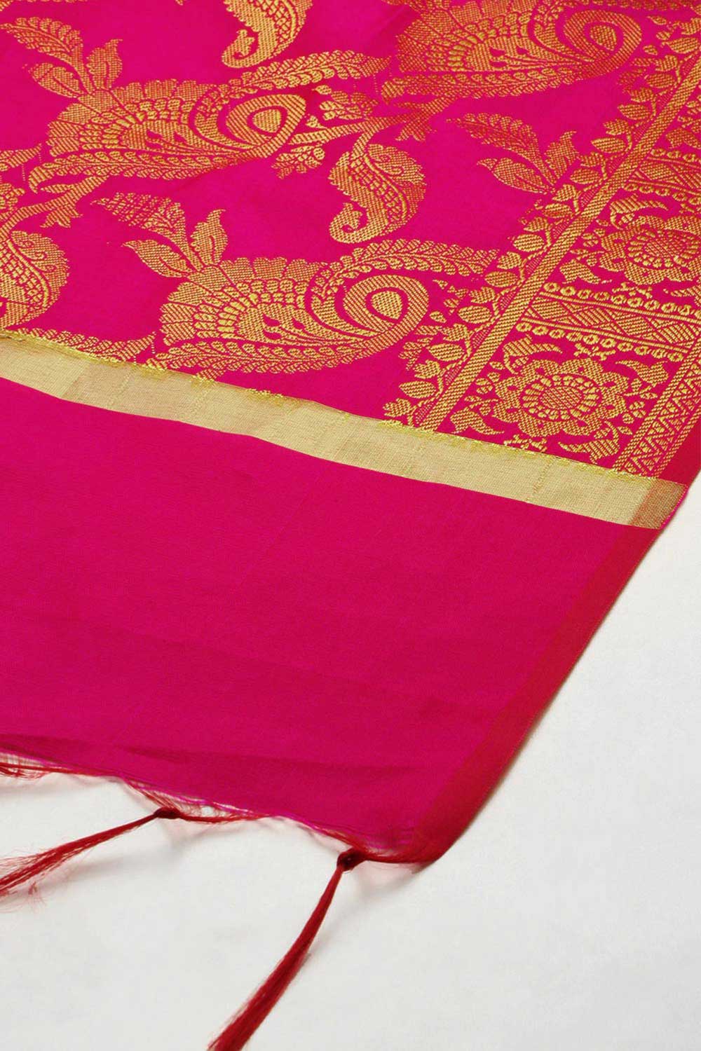 Buy Art Silk Zari Woven Dupatta in Pink Online - Front