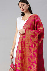 Buy Art Silk Zari Woven Dupatta in Pink Online