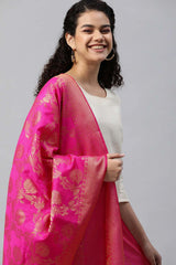 Silk Blend Woven Dupatta In Pink