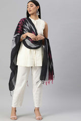 Buy Silk Blend Ikat Printed Dupatta in Black Online - Back