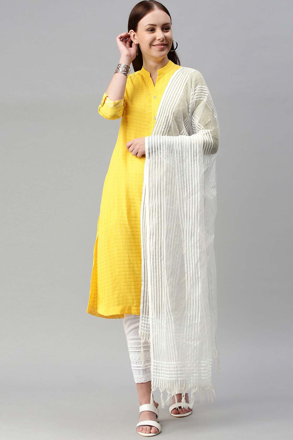 Buy Art Silk Woven Dupatta in White Online - Back