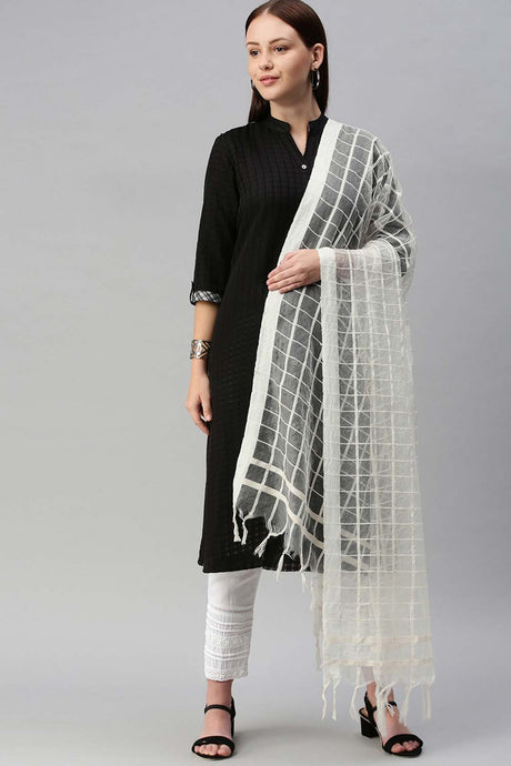 Buy Art Silk Woven Dupatta in White Online - Back