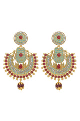 Alloy Chandbali Earring In Red And Sky Blue