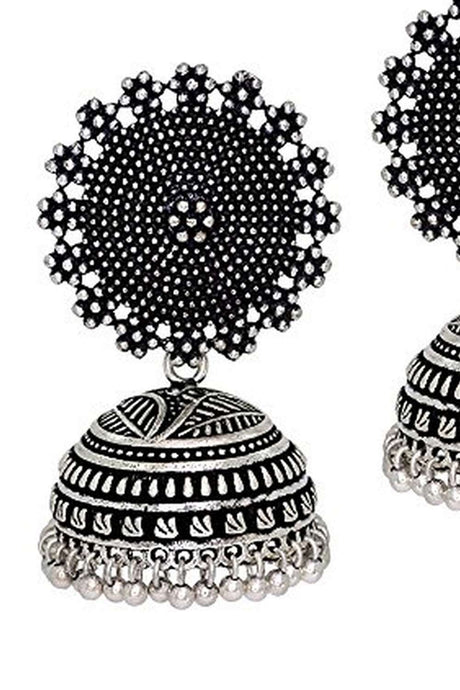 Women's Alloy Jhumka Earrings In Silver And Black