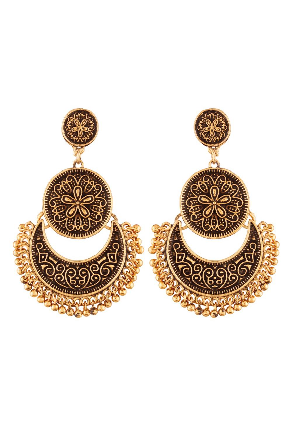 Women's Alloy Chandbali Earrings In Gold And Black