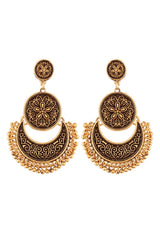 Women's Alloy Chandbali Earrings In Gold And Black