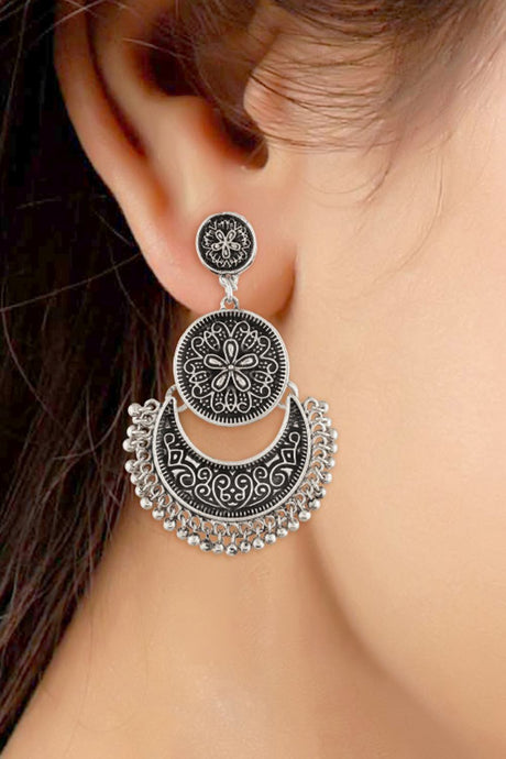 Women's Alloy Chandbali Earrings In Silver And Black