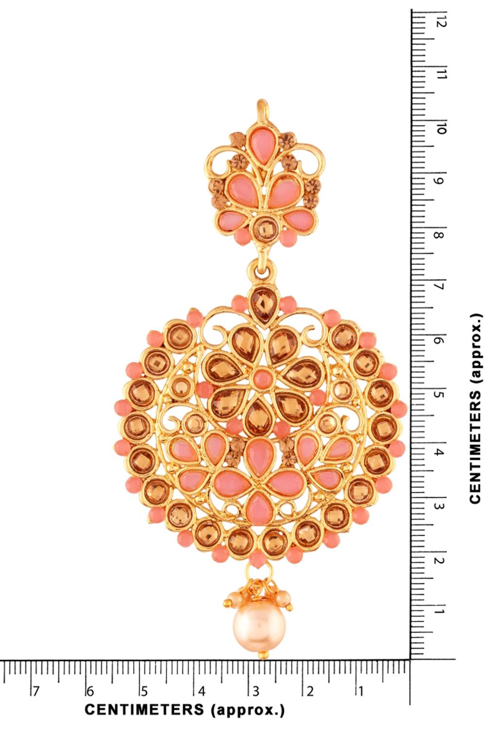 Alloy Chandbali Earrings In Pink