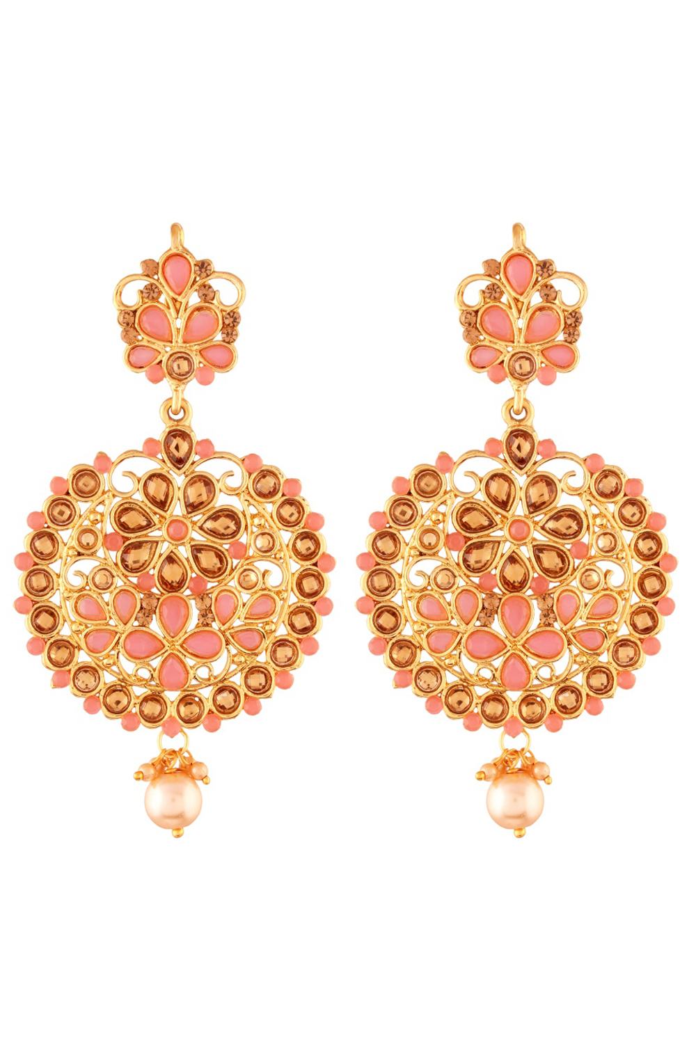 Alloy Chandbali Earrings In Pink